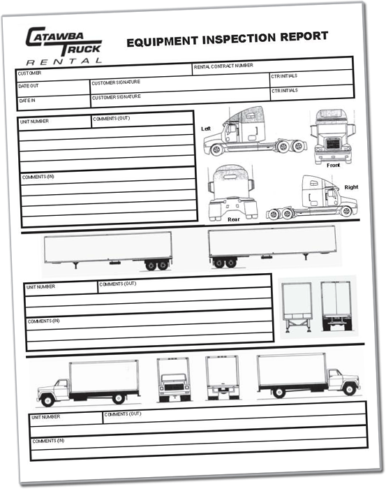 carbonless inspection form for Catawba Truck Rental